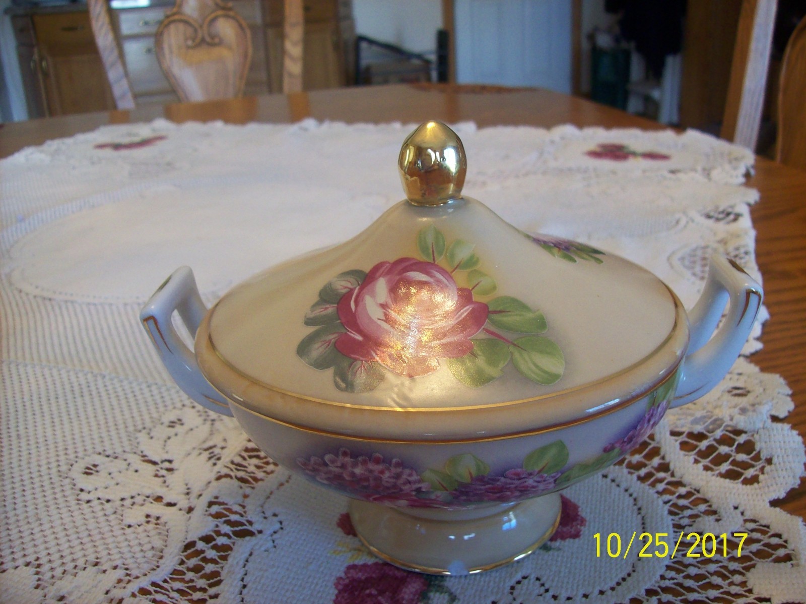 Porcelain China Vintage Elegant Floral Pitcher & Matching Covered Candy Dish