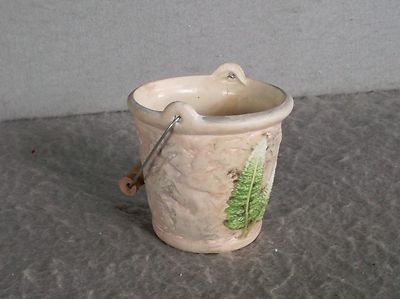 BUCKET PLANTER Ceramic BOSTON FERN Earthy Tan Green TRINKET JAR CANDLE HOLDER