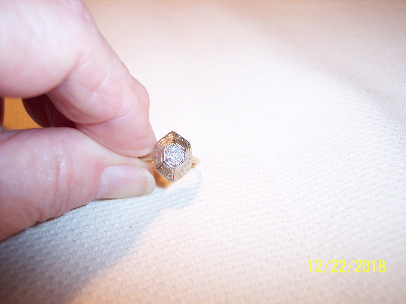 14K Yellow Gold Old European / Mine Cut DIAMOND Solitaire Antique Ring