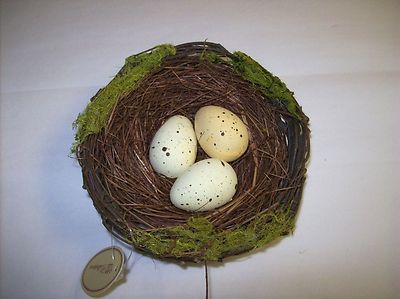 5'' Decorative Bird Nest with three Yellow Eggs with Brown Speckles