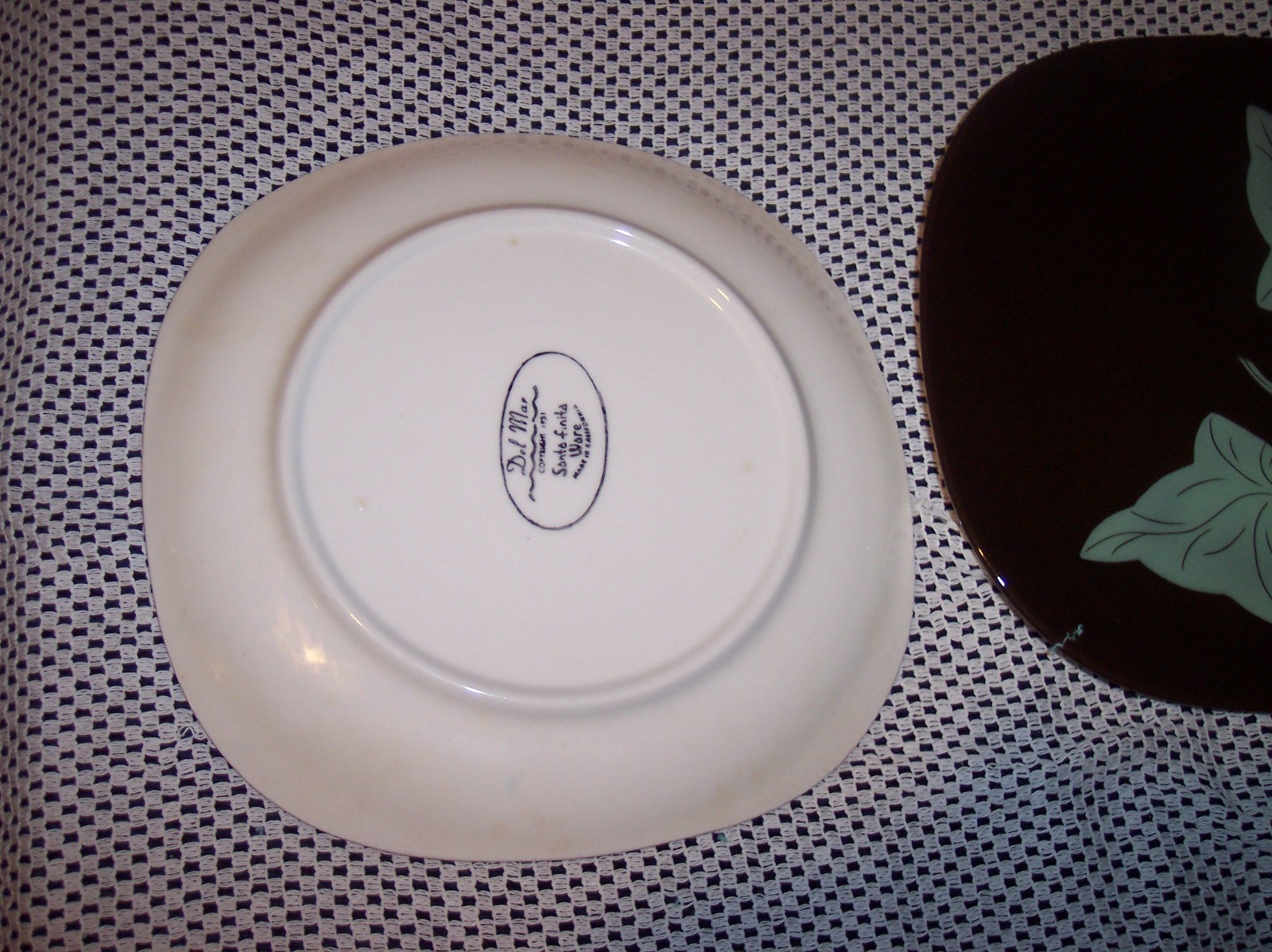 4 Santa Anita Ware Del Mar Brown Dinner Plates IVY Green California Pottery