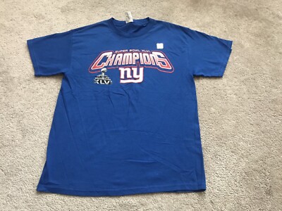 New York Giants Mens Medium T shirt Superbowl XLVI Blue NFL Football Sports Logo