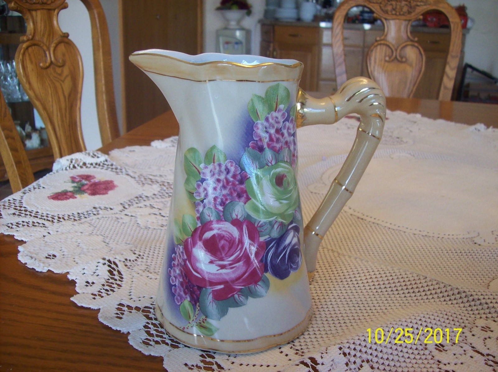 Porcelain China Vintage Elegant Floral Pitcher & Matching Covered Candy Dish