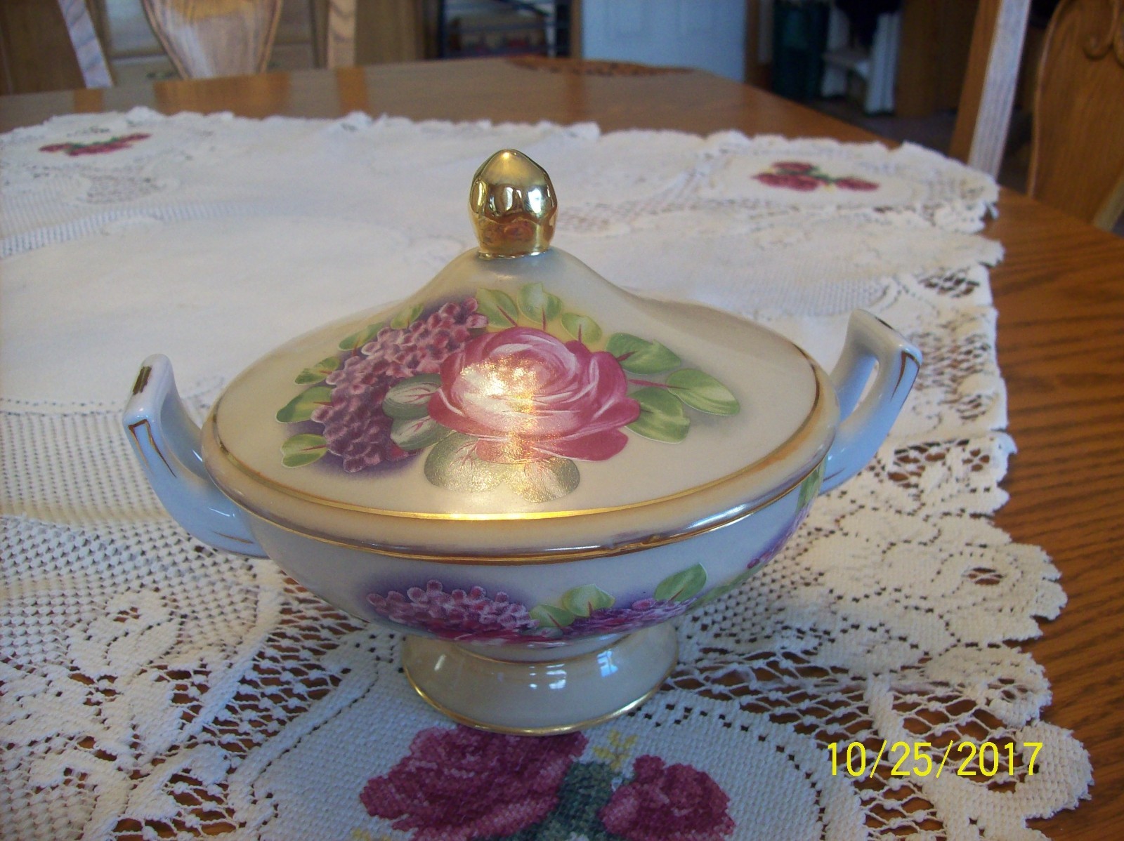 Porcelain China Vintage Elegant Floral Pitcher & Matching Covered Candy Dish