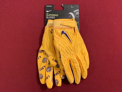 Nike Superbad 6.0 LSU Tigers NCAA Padded Football Gloves Yellow Size Large NEW