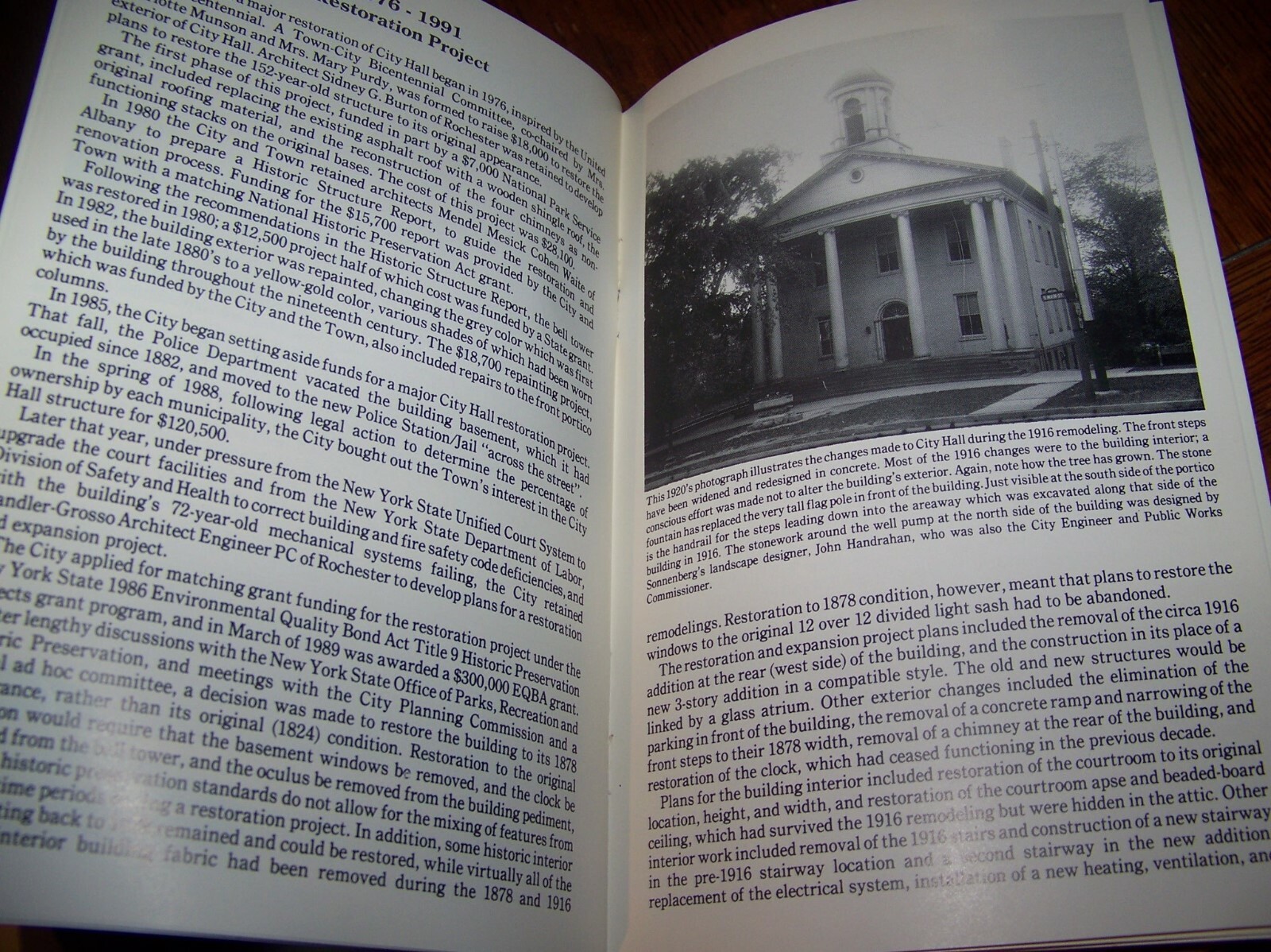 1824-1991 CANANDAIGUA NY CITY HALL RESTORATION & EXPANSION PROGRAM BOOK HISTORY