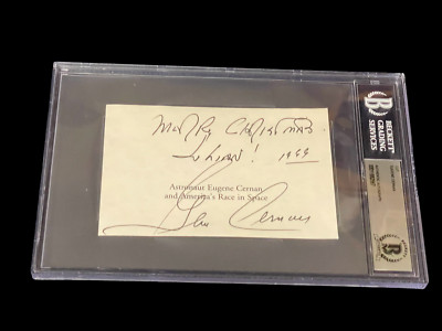 Eugene Gene Cernan NASA Astronaut Apollo Gemin Signed Autograph Beckett BAS Slab