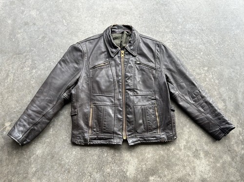 Vintage Size 44 Faded Leather Jacket USA Distressed Black No