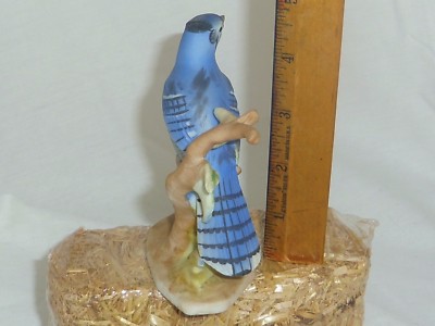 Vintage Blue Jay 4.5in Bisque porcelain bird figurine Napco GC Japan Fine China