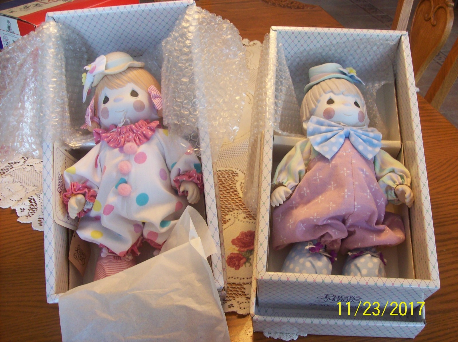 Precious Moments Vtg Candy & Bong Bong Clowns Porcelain Bisque Dolls NIB 1986