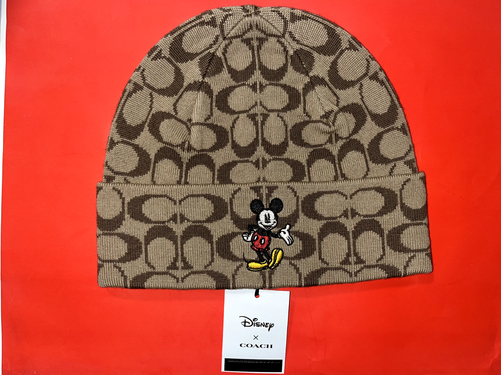 NWT DISNEY × COACH MICKEY MOUSE Signature Rib Knit Beanie Hat Wool