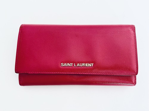 YSL Saint Laurent Paris Magenta Red Leather Long Envelope