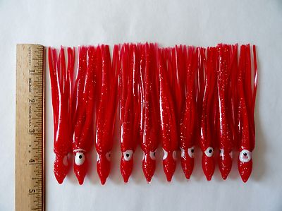 10 to 100 Pieces 4.75'' Red Hoochie squid Skirts Octopus Trolling Fishing Lures