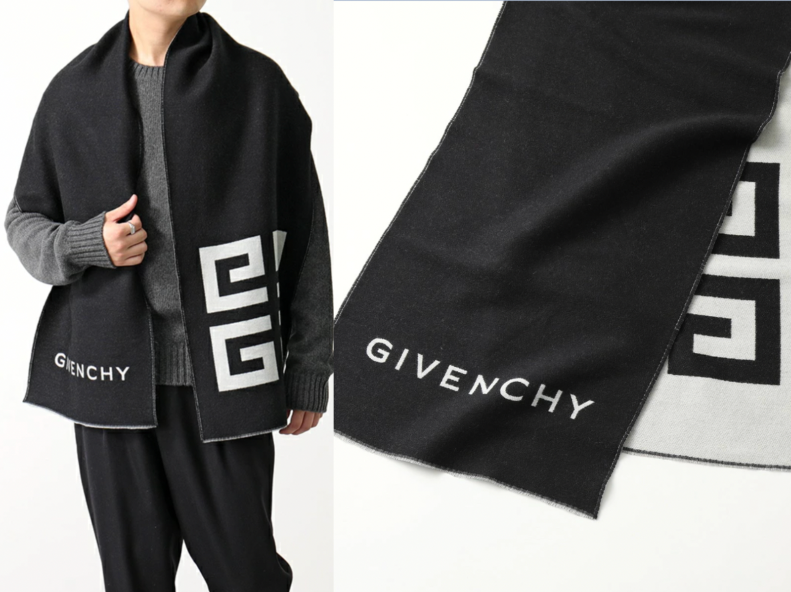 GIVENCHY GIVENCHY UNISEX WOOL SILK 4G LOGO SCARF MUFFLERS STOLE SHAWL 35 X 180 CM