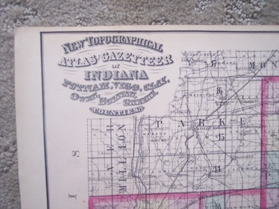1871 ASHER & ADAMS INDIANA COUNTY MAP PUTNAM VIGO CLAY OWEN SULIVAN