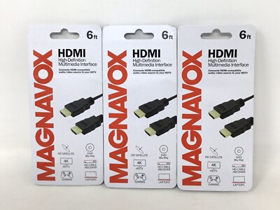 3-Pk Magnavox HDMI High-Definition Multimedia Interface Cable 6 FT (T1)