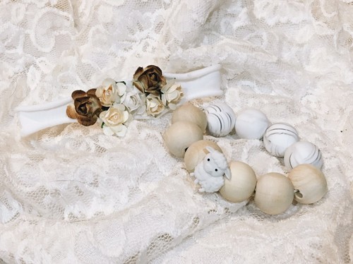 Boho Floral Baby Girl Headband, Bling Pacifier Clip, Lamb Solicone Bead Teether