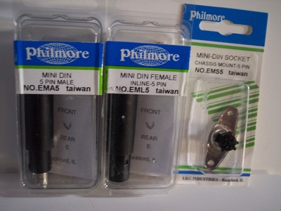 3 packs Male Female 5 Pin Mini DIN - one each of Philmore EMA5, EML5, EMS5