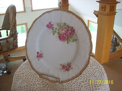 Rose Blossom Floral Spray Gilt Gold Trim Porcelain Decorative Vintage Plate