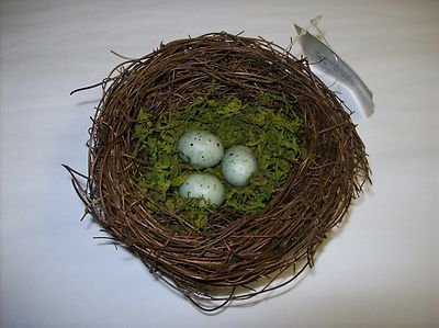  4'' Natural Style Decorative Bird Nest w/ Moss & Three Speckled Eggs