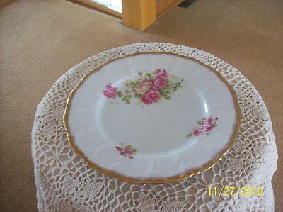 Rose Blossom Floral Spray Gilt Gold Trim Porcelain Decorative Vintage Plate