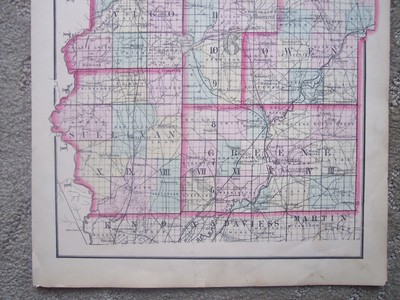 1871 ASHER & ADAMS INDIANA COUNTY MAP PUTNAM VIGO CLAY OWEN SULIVAN