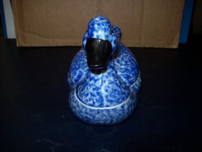 ENESCO BLUE SPECKLED DUCK CERAMIC TRINKET BOX 2 PIECES GREAT CONDITION