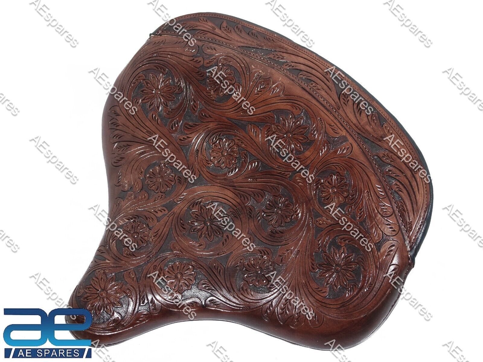 For HARLEY WLA WLC WL Knucklehead Leather Flower Carved Solo Seat Dark Brown  