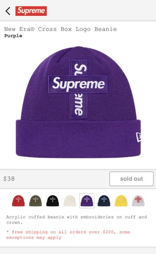 Supreme Cross Box Logo New Era Beanie- Purple BRAND NEW SHIPS WHEN IN HAND