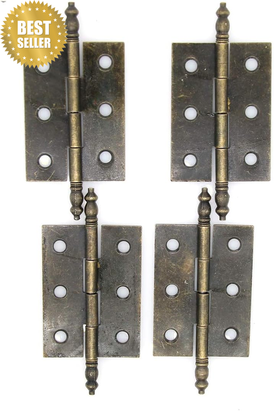 4 Pcs Large-Size Antique Brass Flap Hinges with Lengthened Axis - Vintage Style