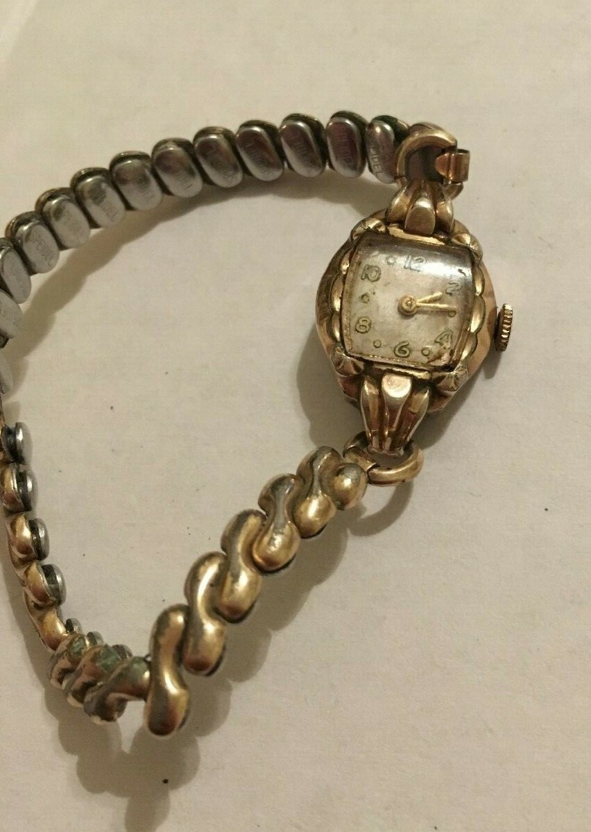 BROKEN Bulova Ladies Watch 17 Jewel 10k Rolled Gold Plate Bezel Swiss Parts Deco