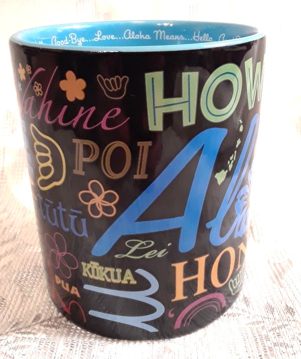 Aloha Hawaii Souvenir Ceramic Coffee Mug Cup black with sayings