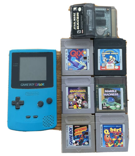 NINTENDO Gameboy Color Teal With 7 Games Tested, Star Wars Racers, Q-Bert NINTENDO Gameboy Color Teal With 7 Games Tested, Star Wars Racers, Q-Bert