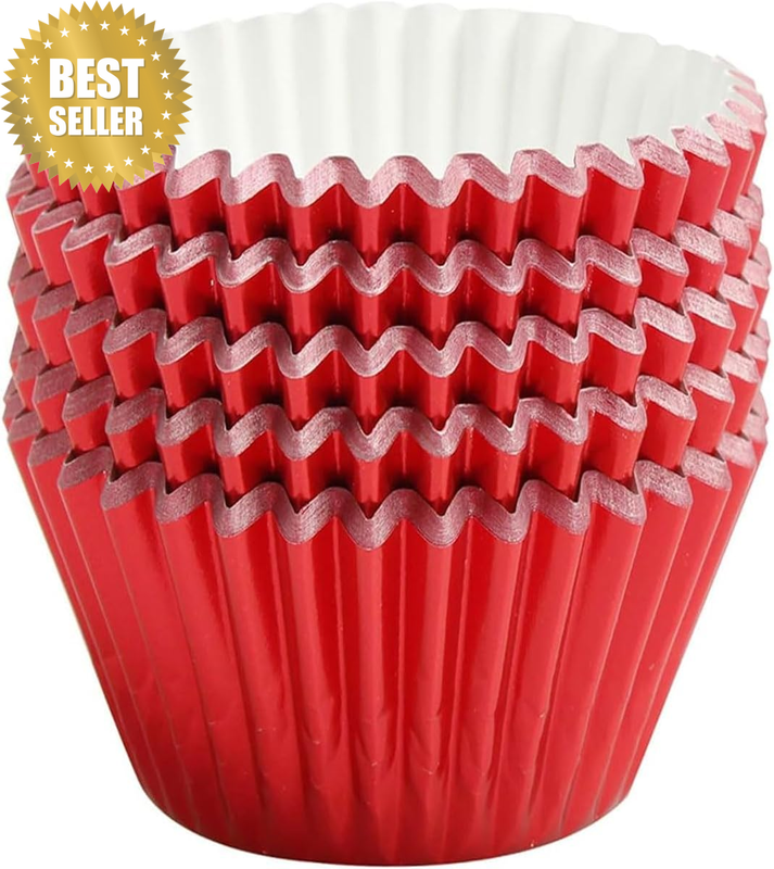 Red Foil Mini Cupcake Liners, 100 Pack Muffin Cases for Baking, Christmas, Party