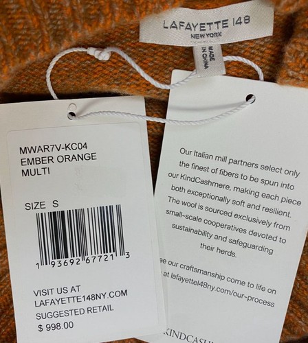 Pre-owned Lafayette 148 $998  Women's Orange Cashmere Ribbed Turtleneck Sweater Size S