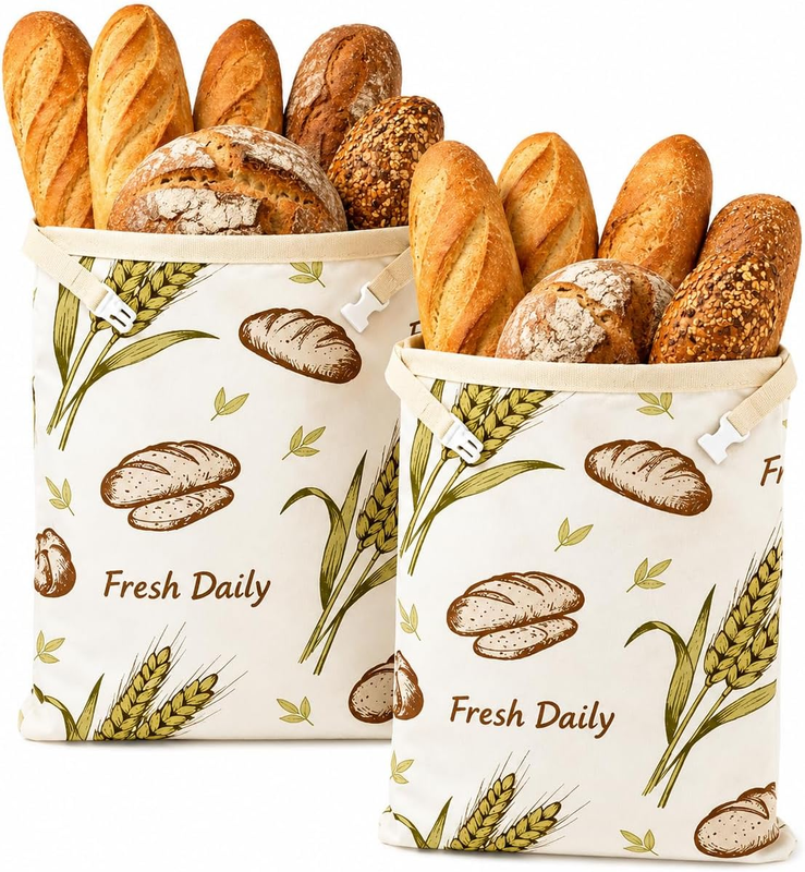 2 Pack XL Beeswax Bread Bags, Reusable Organic Cotton Linen Loaf Pouch (33X43Cm)