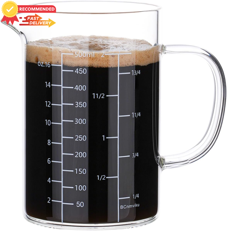 500ml Glass Measuring Cup with Handle & Spout - Kitchen Jug for Baking, Cooking