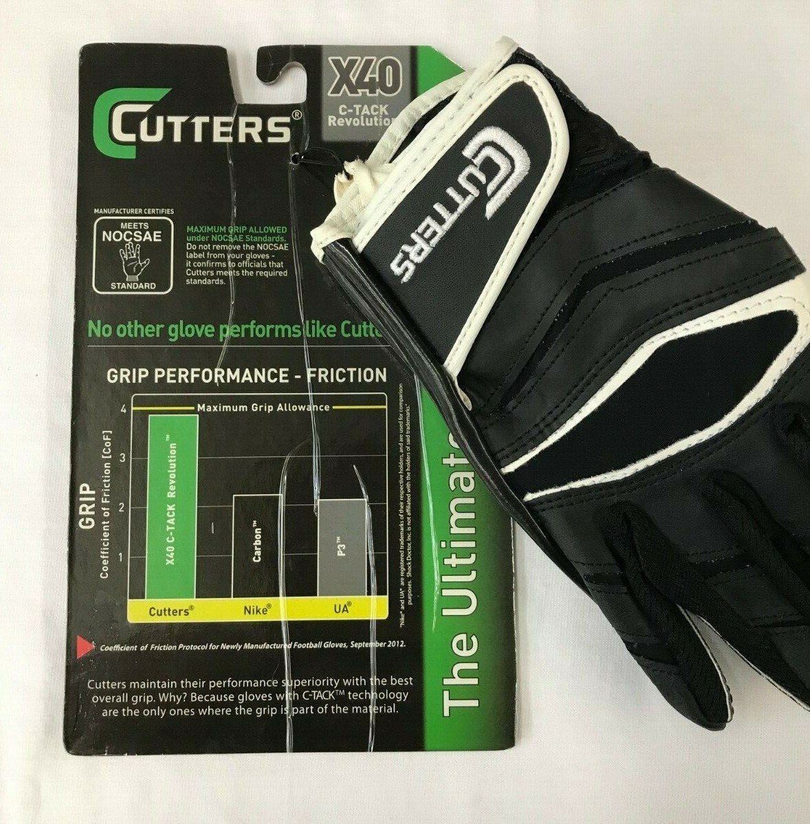 Cutter Men's X40 Medium Receiver Gloves, Black [New!]