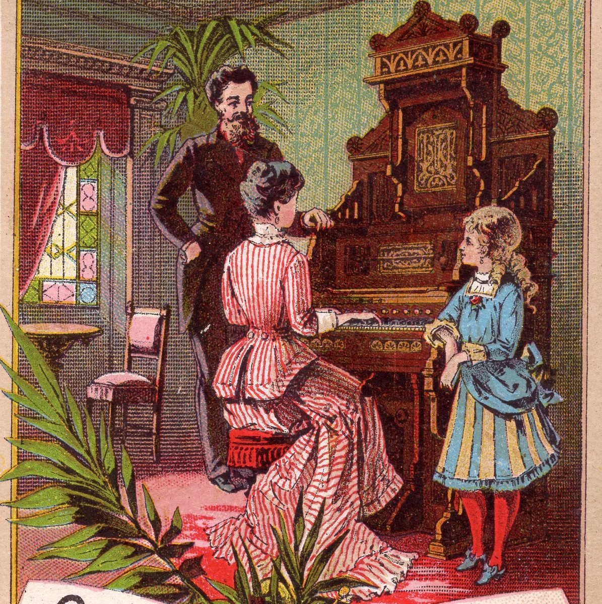 Sterling Organ 1800's Parlor Music Recital old Victorian Advertising Trade Card
