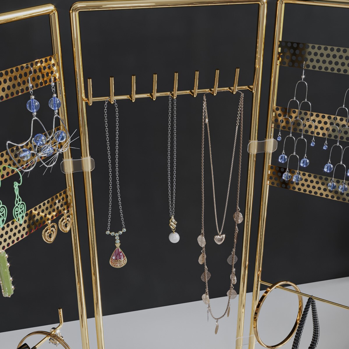 Jewelry Organizer Stand Display Foldable Holder Storage, Gold, Rings, Earrings