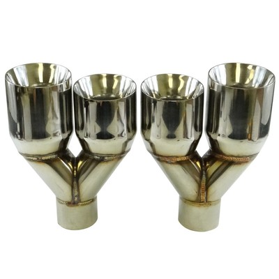 2X Exhaust Dual Slant Polished Tip Staggered Stainless 25quotIn 35quotOut Left Right