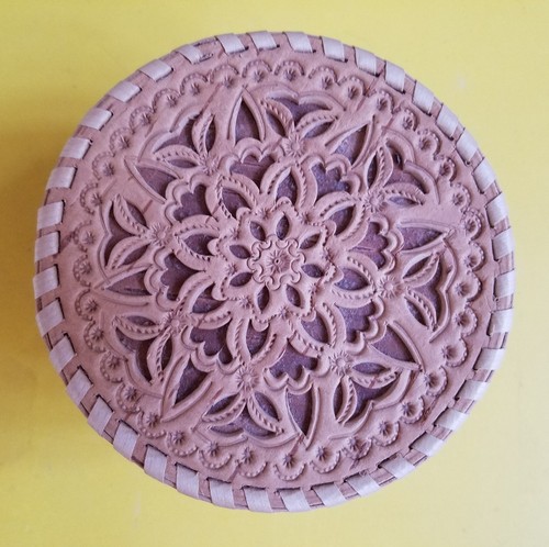 Birch Bark Hand Carved Round Trinket Box Russian