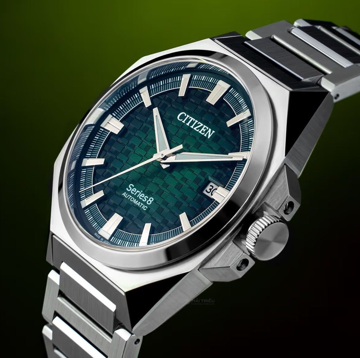 Pre-owned Citizen Series 8 Nb6050-51w Green Automatic Stainless Steel Men's Dress Watch
