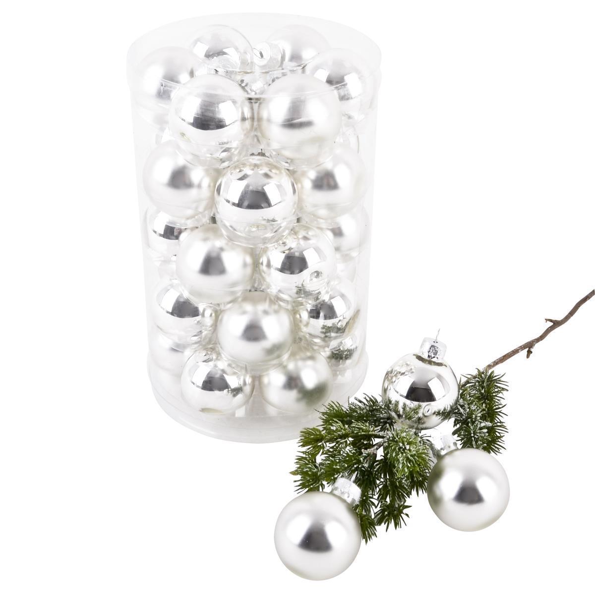 20 Palle Vetro Diametro 4cm Lucide Silver Decorazione Albero Natale dfh