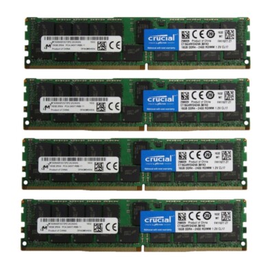 Crucial 64GB (4X 16GB ) DDR4 2400MHz PC4-19200 ECC Registered Ram CT16G4RFD424A