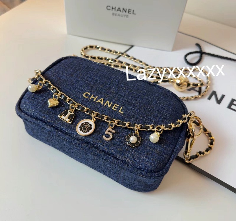 CHANEL Cosmetic Makeup Bag Pouch Clutch With DIY Decor Super