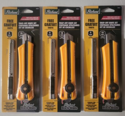 3 New Richard Snap Off Knife Set (9mm)Blade And (18mm)Blade(2pc Knife Set) 08821