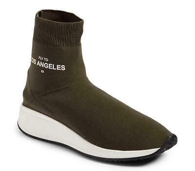 Joshua Sanders Women High Top Sock Sneakers Fly To LA Olive Green MSRP $369