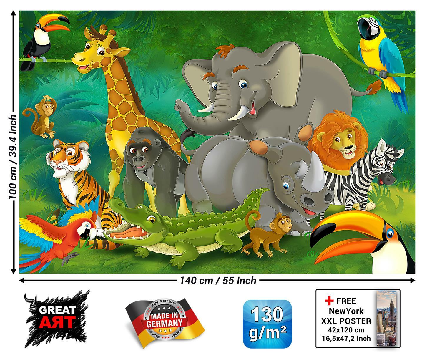 Poster xxl Kinderzimmer Dschungel Tiere Wandbilder Wand Deko Bilder