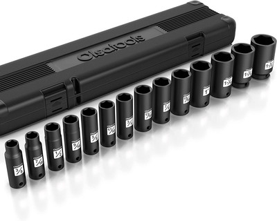 14Pcs 1/2'' Drive Cr-Mo SAE Deep Impact Sockets Professional Grade 6 Point Design